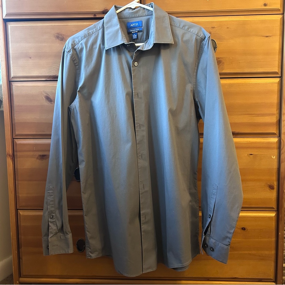 Mens Slim Fit Size Large Apt 9 Charcoal Gray Dress Shirt Long Sleeve